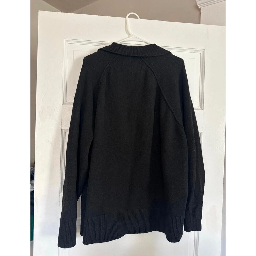 NWT Aerie unREAL Oversized Polo Sweater Black White Striped Collared Pullover - Picture 3 of 6